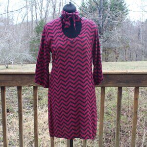 Escapada Chevron Tunic Dress Merlot and Black Hi-Lo Hem Fabric Belt Sz Med